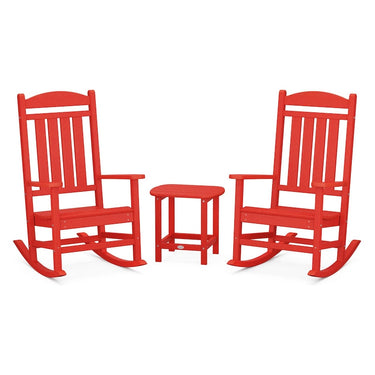 POLYWOOD Presidential Rocker 3-Piece Set w/ South Beach 18-Inch Side Table - Sunset Red